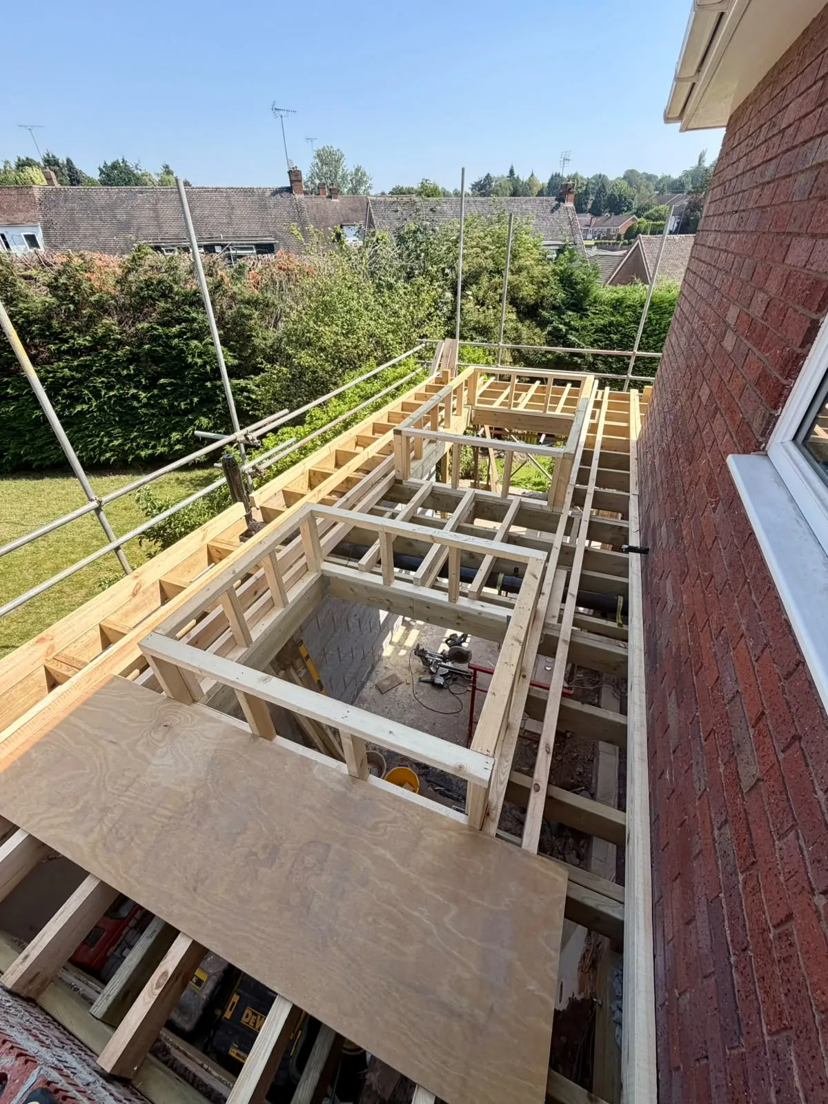 New roof joists seen from the scaffold